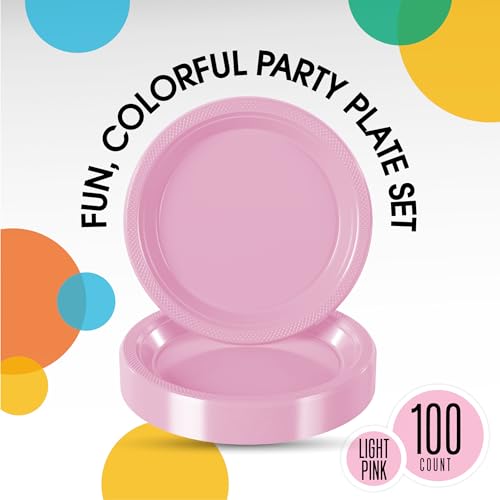 Exquisite Party Solids Sturdy Pink Plastic Plates 9" Party Plates 100 Pcs (100 Count)
