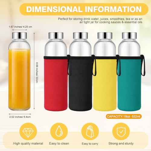 12 Pack Glass Water Bottles with Sleeves (12 Count)