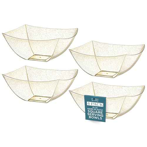 4 Pack Disposable Gold Plastic Serving Bowls Square Party Candy Use 8oz (4 Count)