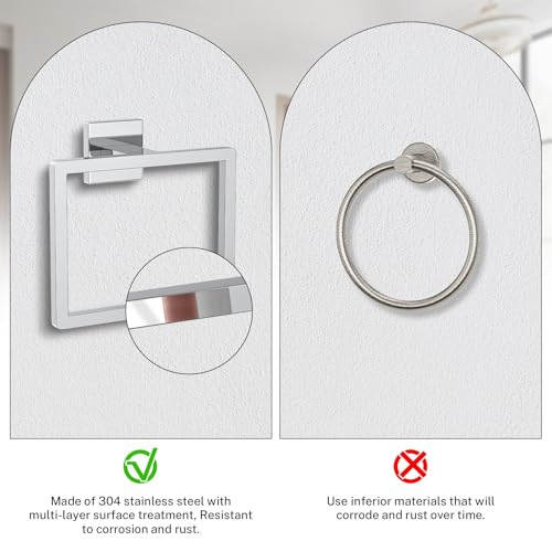 Polished Chrome Towel Ring Square Hand Towel Holder Towel Hanger Bathroom Hardware Accessories Stainless Steel Wall