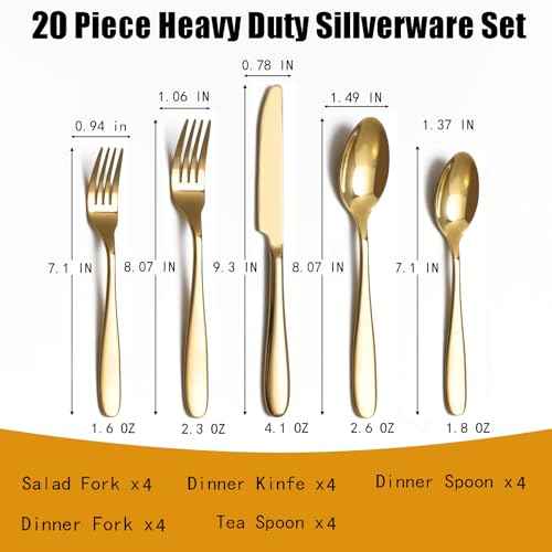20 Piece Gold Silverware Set (20 Count)