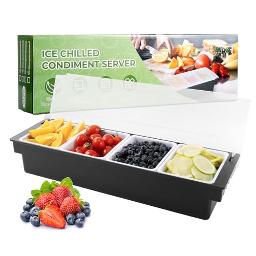 Ice Chilled Condiment Caddy with 4 Removable Trays and Lids
