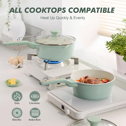 Ceramic Nonstick Saucepan with Double Pouring Spout