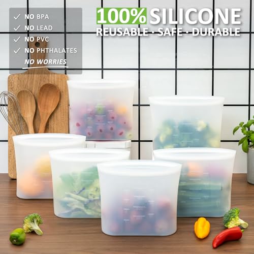 100% Silicone Reusable Storage Bag Quart Size (6 Count)