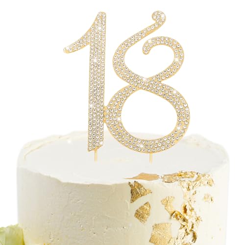 Gold 18th Birthday Cake Topper Rhinestones Cake Decorations for 18th Birthday Party