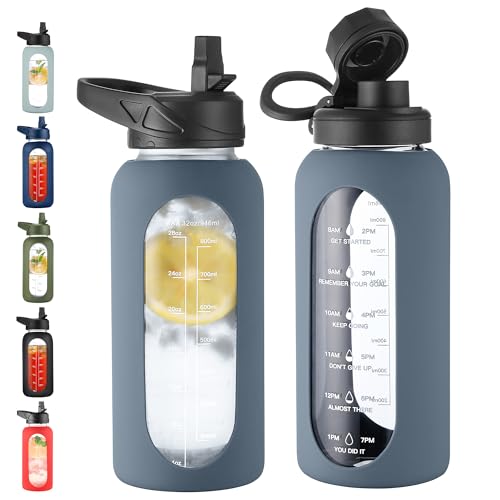 32 oz Glass Water Bottle with Straw