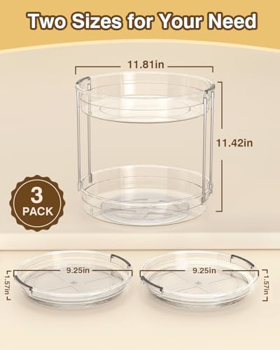 3 Pack Clear Lazy Susan Turntable 9'' & 11.8'' for Cabinet (3 Count)