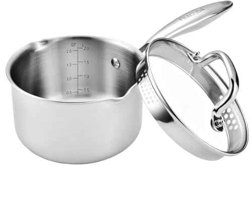 1.0 Quart Stainless Steel Pot Saucepan with Glass Strainer Lid