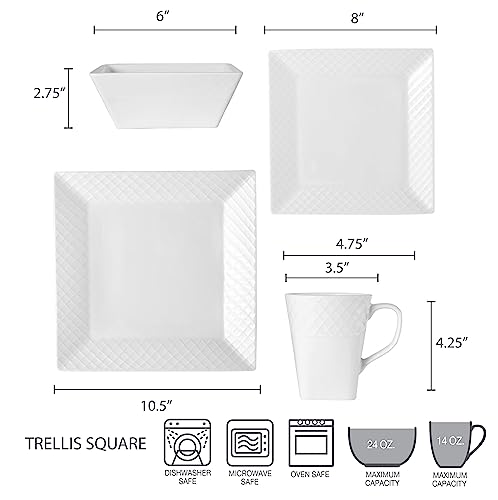 Trellis White Square 16 Piece Dinnerware Set