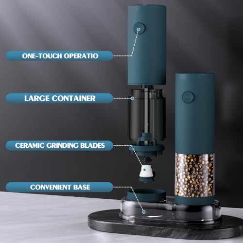 Electric Salt and Pepper Grinder Set Automatic Battery Pepper Mill Shakers Adjustable Coarseness Upgraded Larger Capacity with Led Home and Kitchen Appliances (2 Count)