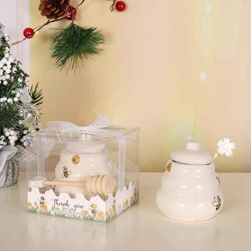 Ceramic Bee Happy Honey Pot with Dipper (12 Count)