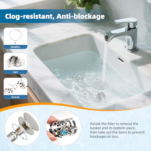 2 Pack Upgraded 3 in 1 Bathroom Sink Drain Strainer (2 Count)