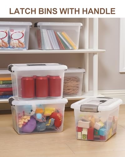 4 Packs 6 QT Storage Bins with Lids Clear Plastic Bins with Grey Handle Stackable Storage Containers for Organizing (4 Count)