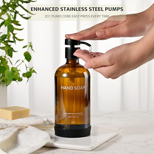 Glass Kitchen Soap Dispenser Set with Ceramic Tray (2 Count)