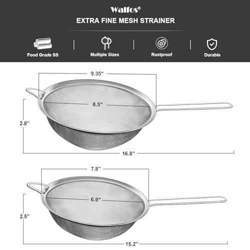 Large Fine Mesh Strainer 9.35" & 7.8" (2 Count)