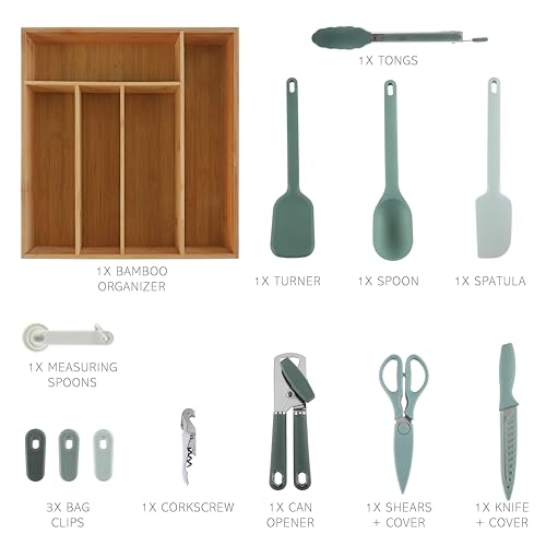 Bamboo Kitchen Utensil Set with Drawer Organizer
