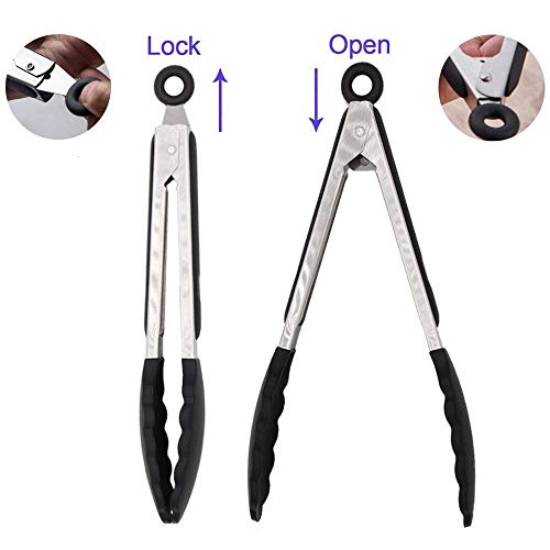 4 Pack Black Silicone Kitchen Tongs Set (4 Count)