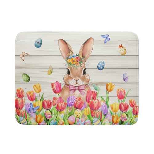 Easter Bunny Dish Drying Mat 18x24 inch Eggs Floral Fast Drying Pad Washable Reversible Microfiber Dish Drainer Mats for Kitchen Counter