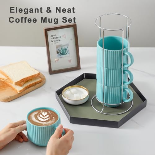 15 oz Coffee Mug Set of 4 with Stand (4 Count)