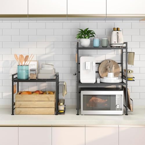 Expandable Microwave Stand Kitchen Countertop Organizer With Storage