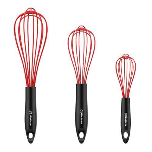 Silicone Whisk Set 8" 10" 12" Kitchen Whisk Red (3 Count)