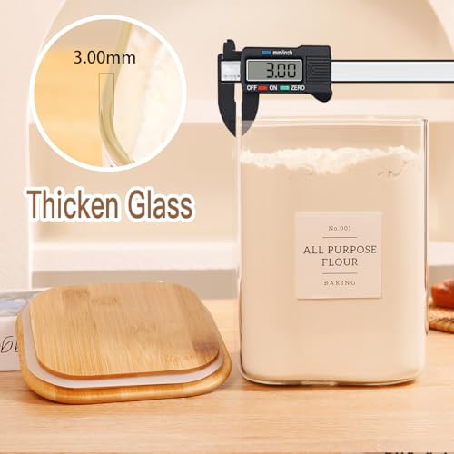 2 Pack large Square Glass Flour and Sugar Containers with 132 Kitchen Pantry Labels