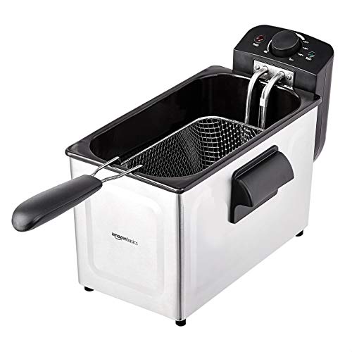 3.2-Qt (3.0L) Electric Deep Fryer with Adjustable Temperature Control, Easy Draining Basket, Viewing Window, Fast-Heating 1500W, Stainless Steel Exterior, Black & Silver