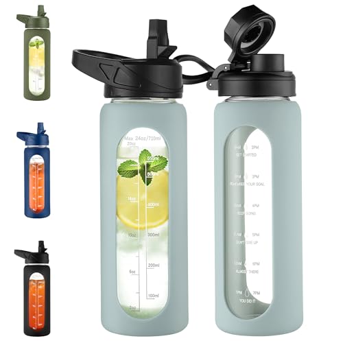24 oz Glass Water Bottle with Straw