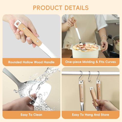 9pcs Cooking Utensils Set 304 Stainless Steel Kitchen Utensils with Wooden Hanlde Metal Kitchen Utensils Soup Ladle Set Dishwasher Safe Kitchen Essentials Set Kitchen Tool Set (9 Count)