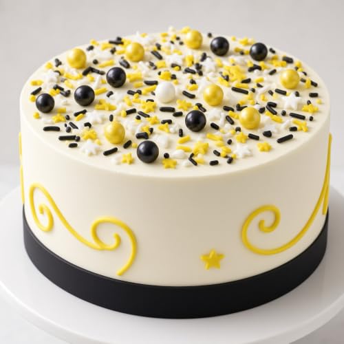 Yellow & Black & White Sprinkles Mix Size Pearls Bumble Bee Themed Cake Decorations Cupcake Toppers Perfect for Wedding Valentine Supplies 4.58OZ (4.58 Ounce)
