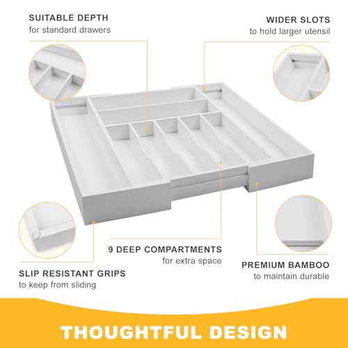 Large Premium Bamboo Silverware Organizer