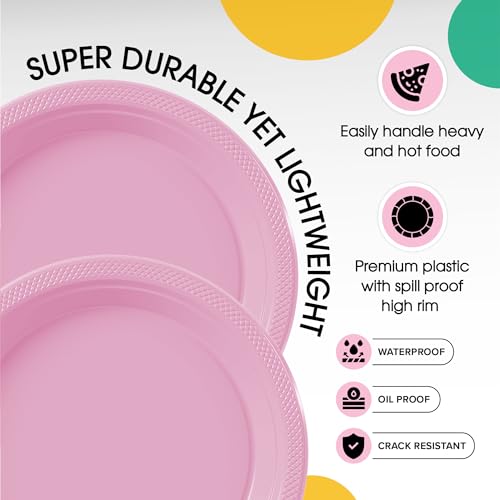 Exquisite Party Solids Sturdy Pink Plastic Plates 9" Party Plates 100 Pcs (100 Count)