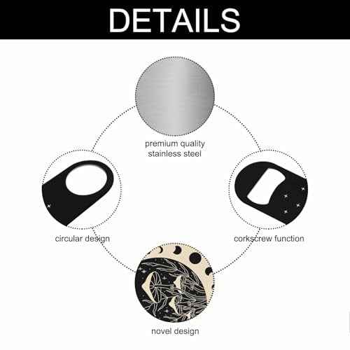 Wild Mushrooms Stainless Steel Bottle Opener Abstract Mystical Cosmic Moon Phases and Rituals Star Flat Beer Bottle Opener Keychain for Home Kitchen Bar Restaurant Party Birthday Gift
