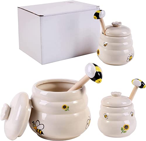 Ceramic Honey Jar With Wooden Honey Dipper