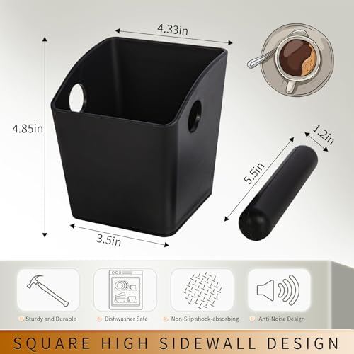 Espresso Knock Box Square High Side Wall Splash Prevention Design Knock Box Shock Absorbing Non Slip Knock Box Espresso With Removable Knock Bar Espresso Accessories for Home