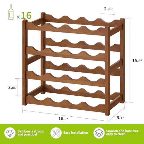 Bamboo Wine Rack Wine Storage Cabinet Shelf 16 Bottle Wine Racks Countertop Sturdy for Kitchen Dining Room Pantry