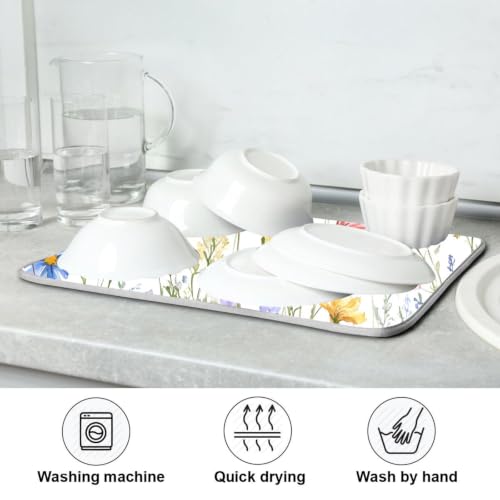 Wildflowers Butterfly Dish Drying Mat for Kitchen Counter Absorbent Microfiber Drying Pad