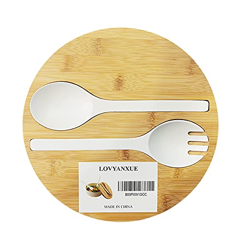 Bamboo Fiber Salad Bowl with Servers Set Large 9.8 inches Nature Bamboo Mixing Bowl with Servers with Lid Spoon and Fork for Fruits