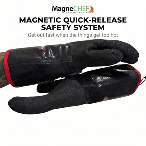 Freedom BBQ Gloves 932°F Heat Rated Magnetic EZ On Off Safety Clips Waterproof for Grills Smokers Fryers Ovens