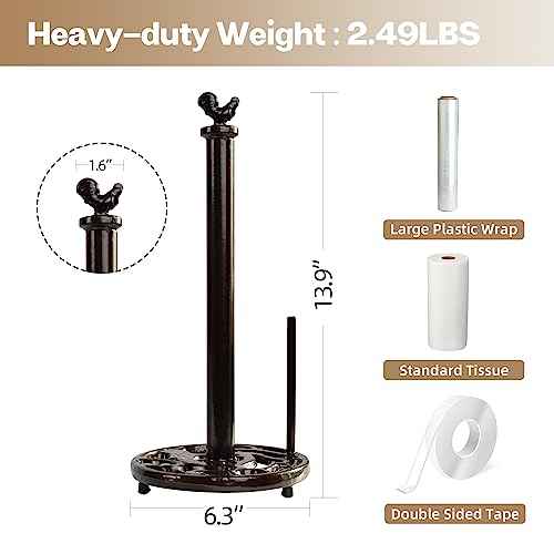 Cast Iron Rooster Paper Towel Holder for Kitchen Countertop
