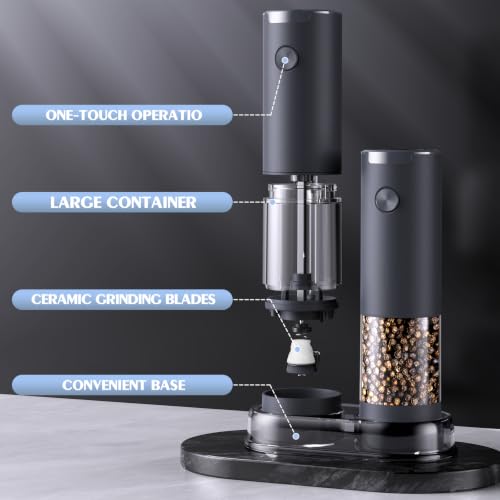 Electric Salt and Pepper Grinder Set Automatic Battery Pepper Mill Shakers Adjustable Coarseness Upgraded Larger Capacity with Led Home and Kitchen Appliances (2 Count)