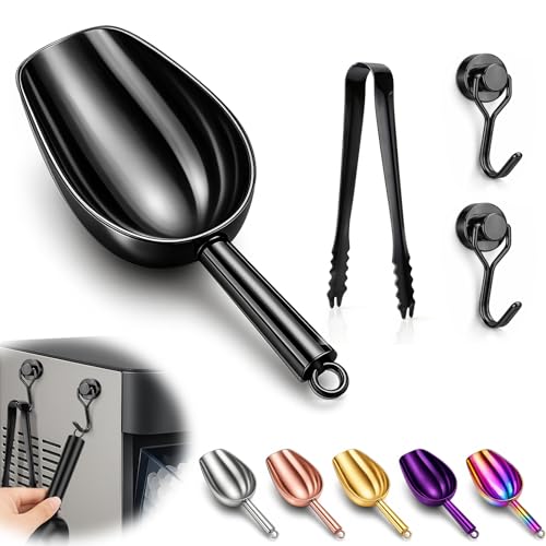 Stainless Steel Ice Scoop for Freezer with Magnetic Hook & Ice Tongs