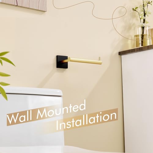 Toilet Paper Holder Black with Gold Toilet Roll Holder Hold Mega Rolls Kitchen Bathroom Tissue Paper Dispenser Stainless Steel