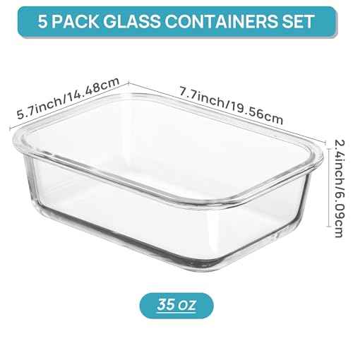 5 Pack 35oz Glass Food Storage Containers with Lids (5 Count)