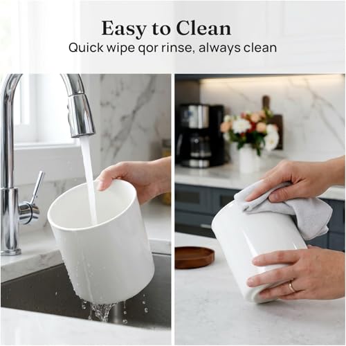 Ceramic Rotating Utensil Holder for Countertop Kitchen Organizer White