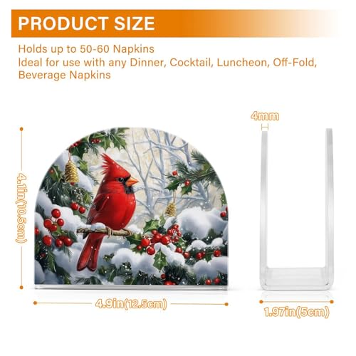Red Cardinal Christmas Napkin Holder for Table Paper Napkins Holder Acrylic Tissue Dispenser Kitchen Dining Room Bathroom Party Car Decor