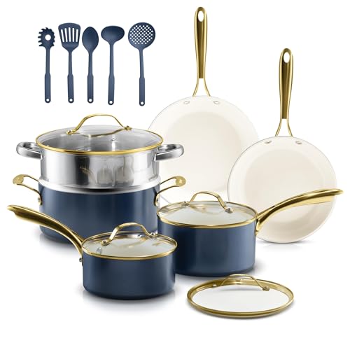 15 Pc Ceramic Pots and Pans Set Non Stick