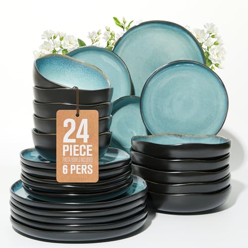 24 Pieces Dinnerware Set for 6 with Pasta Bowls