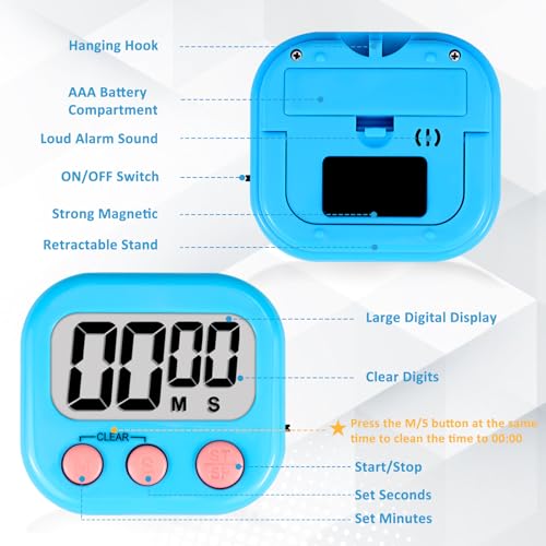 Digital Kitchen Classroom Timers for Kids Cooking 12pcs Blu Grn Pk