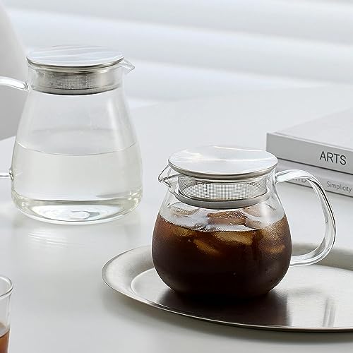 Glass Teapot with Removable Stainless Steel Filter Lid Stovetop & Microwave Safe Borosilicate Glass Kettle for Loose Leaf